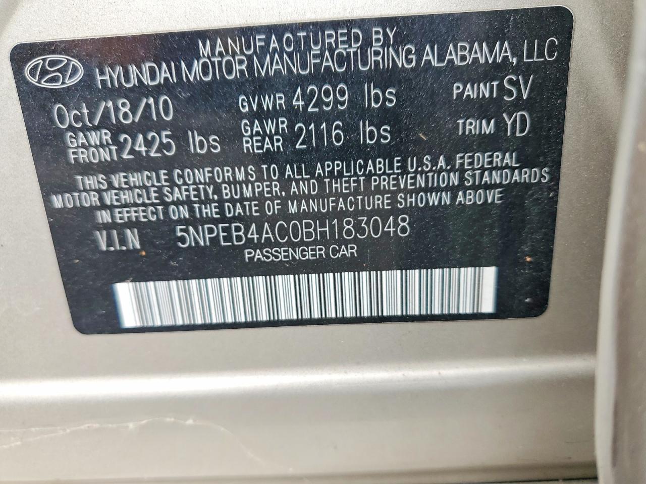 2011 HYUNDAI SONATA