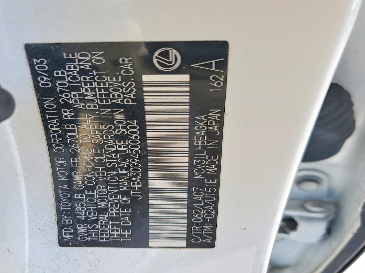 2004 LEXUS ES 330