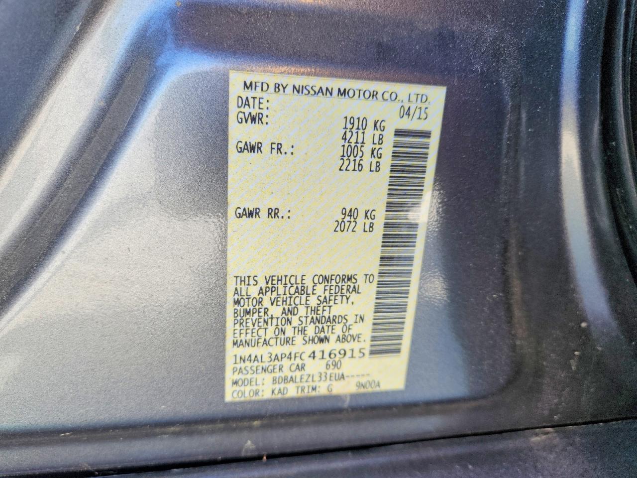 2015 NISSAN ALTIMA