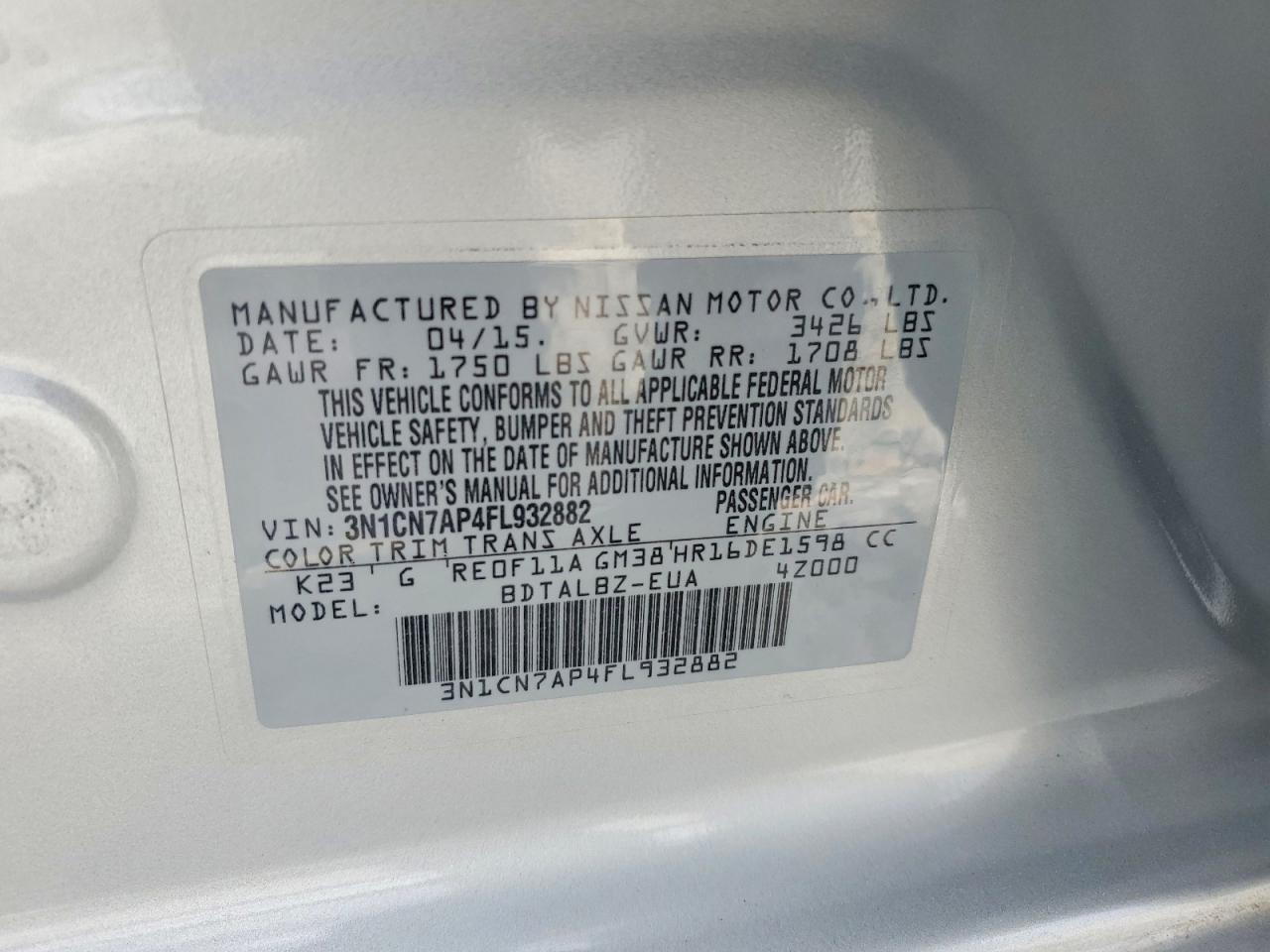 2015 NISSAN VERSA