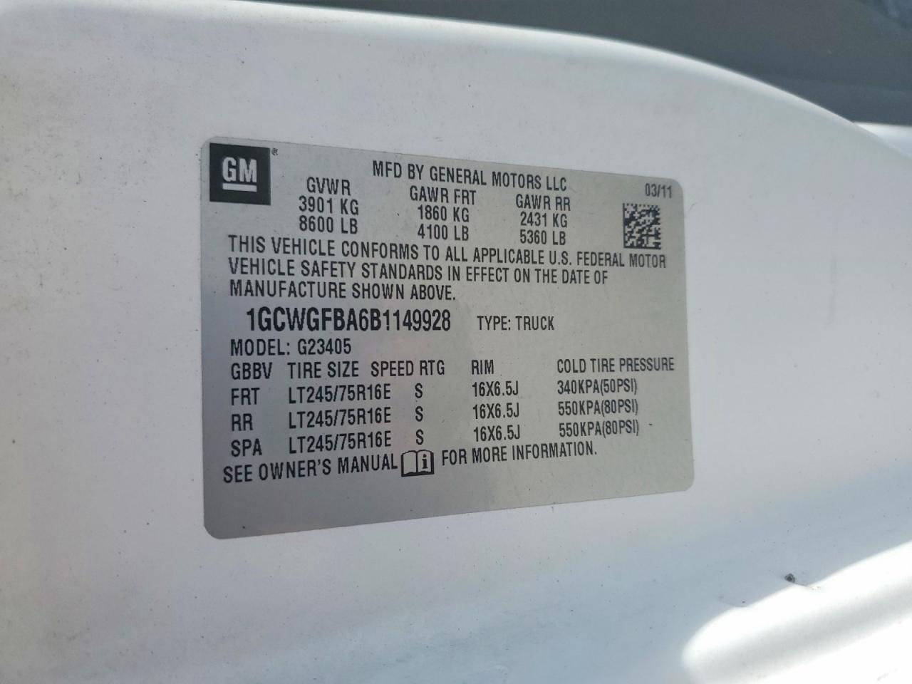 2011 CHEVROLET EXPRESS 2500