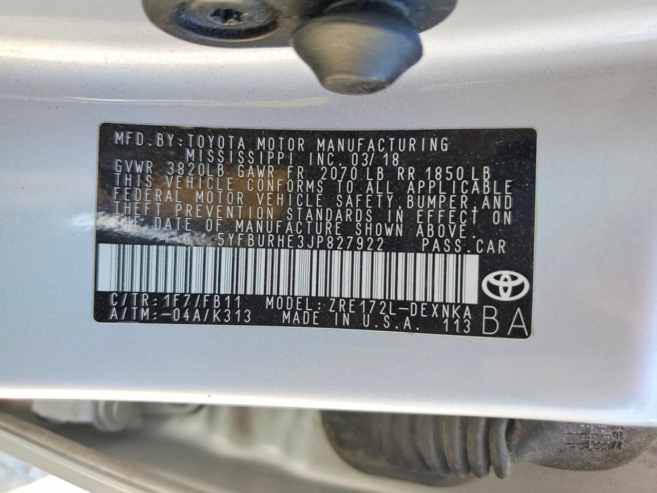 2018 TOYOTA COROLLA