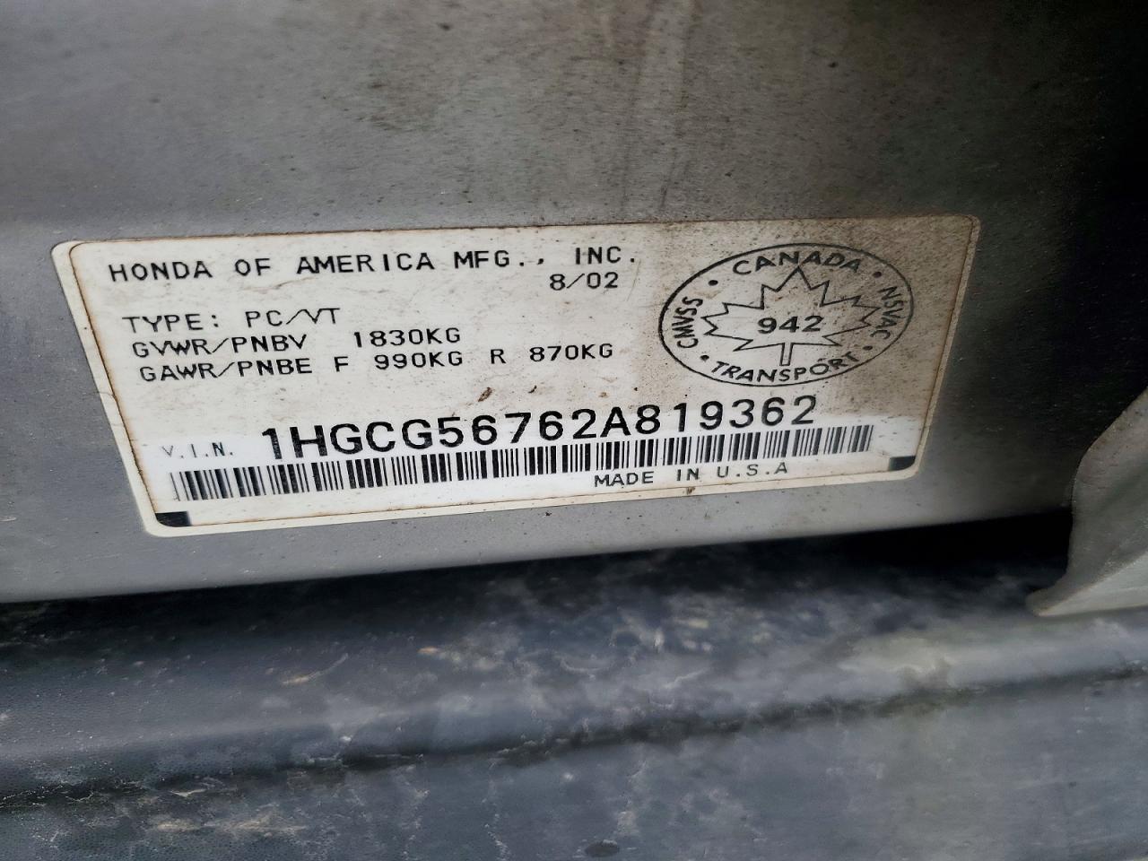 2002 HONDA ACCORD