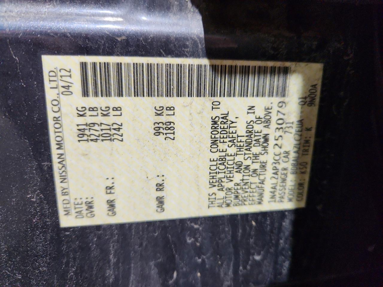 2012 NISSAN ALTIMA