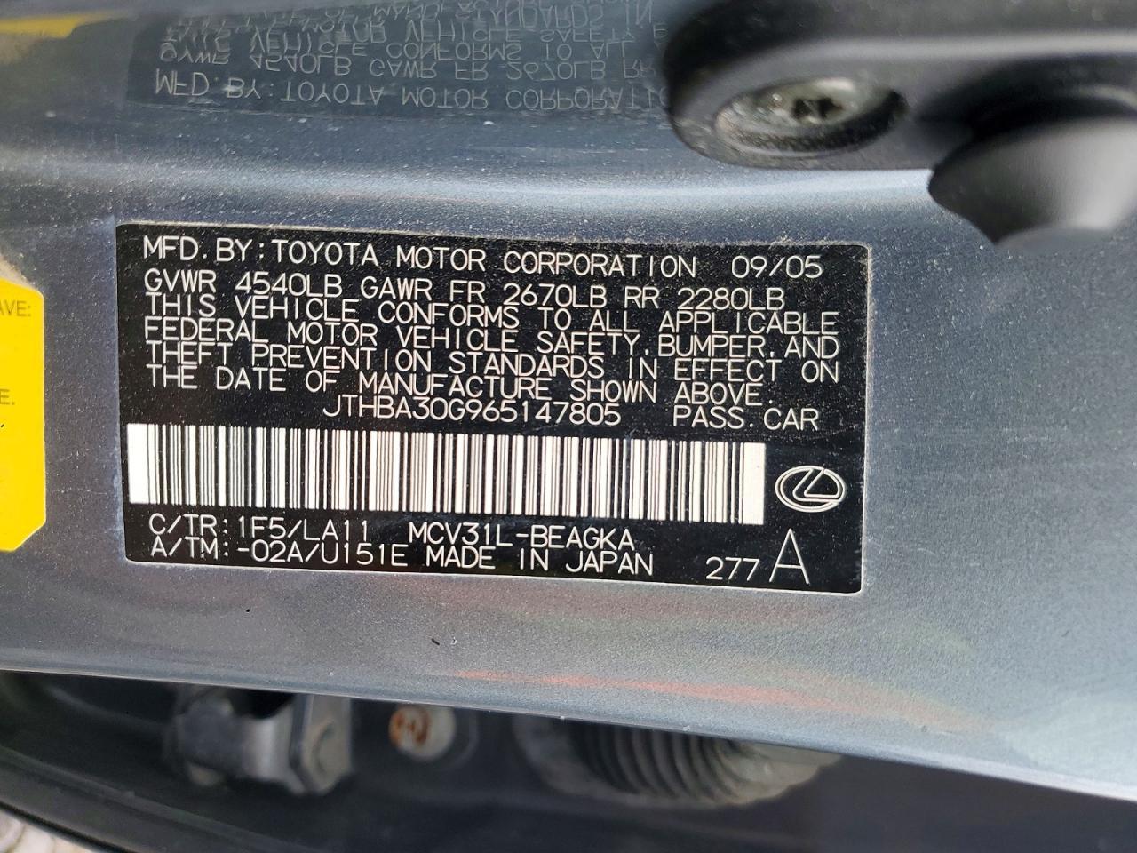 2006 LEXUS ES 330