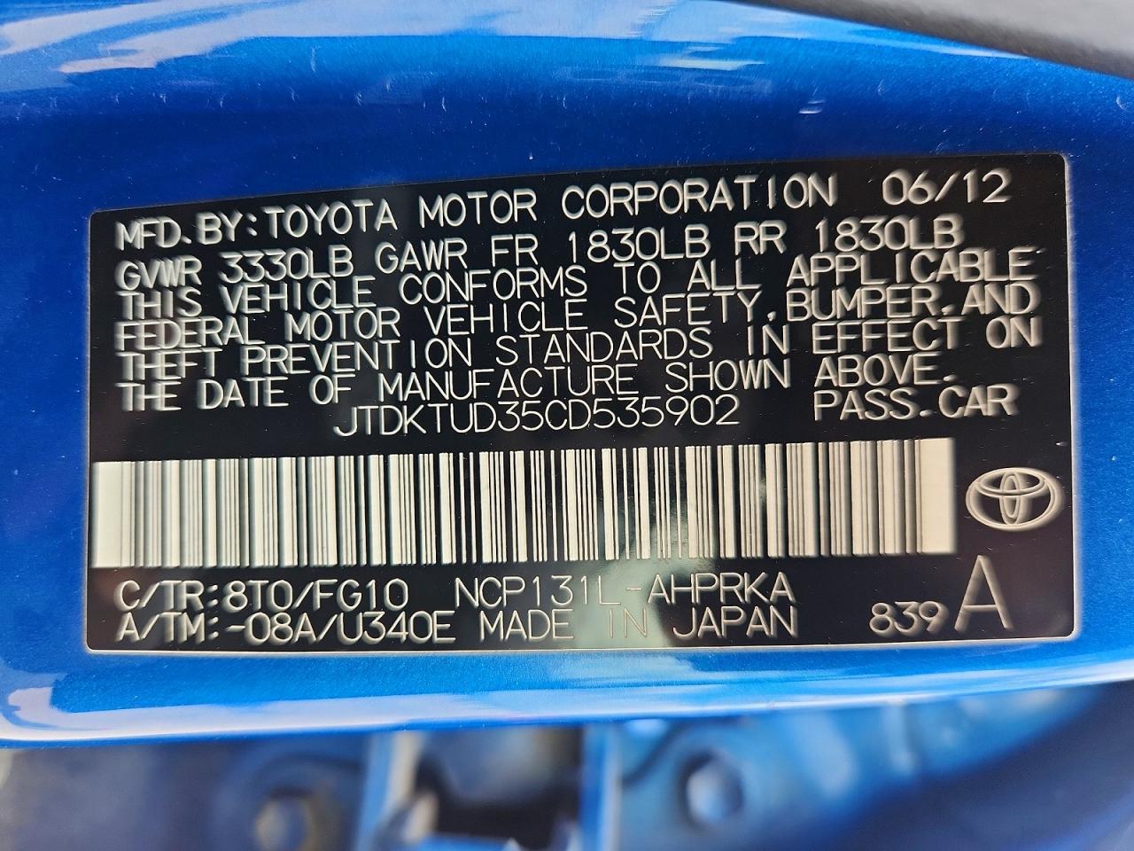 2012 TOYOTA YARIS