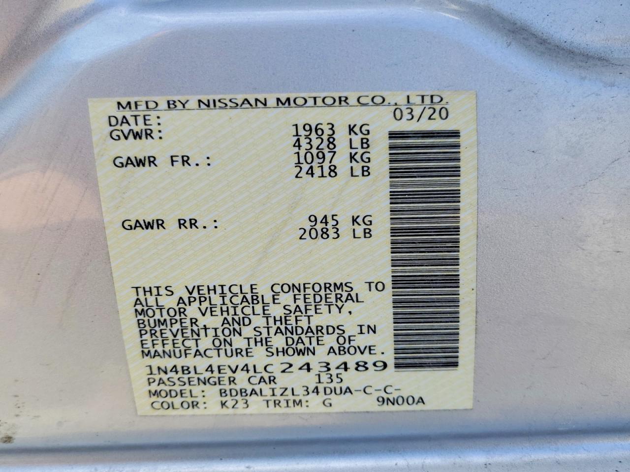2020 NISSAN ALTIMA