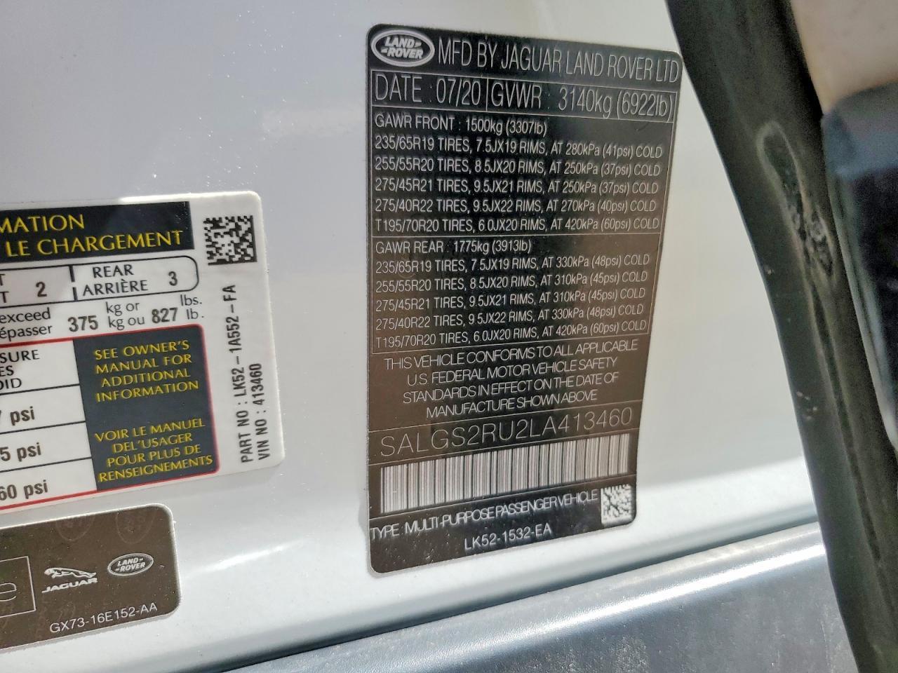 2020 LAND ROVER RANGE ROVER
