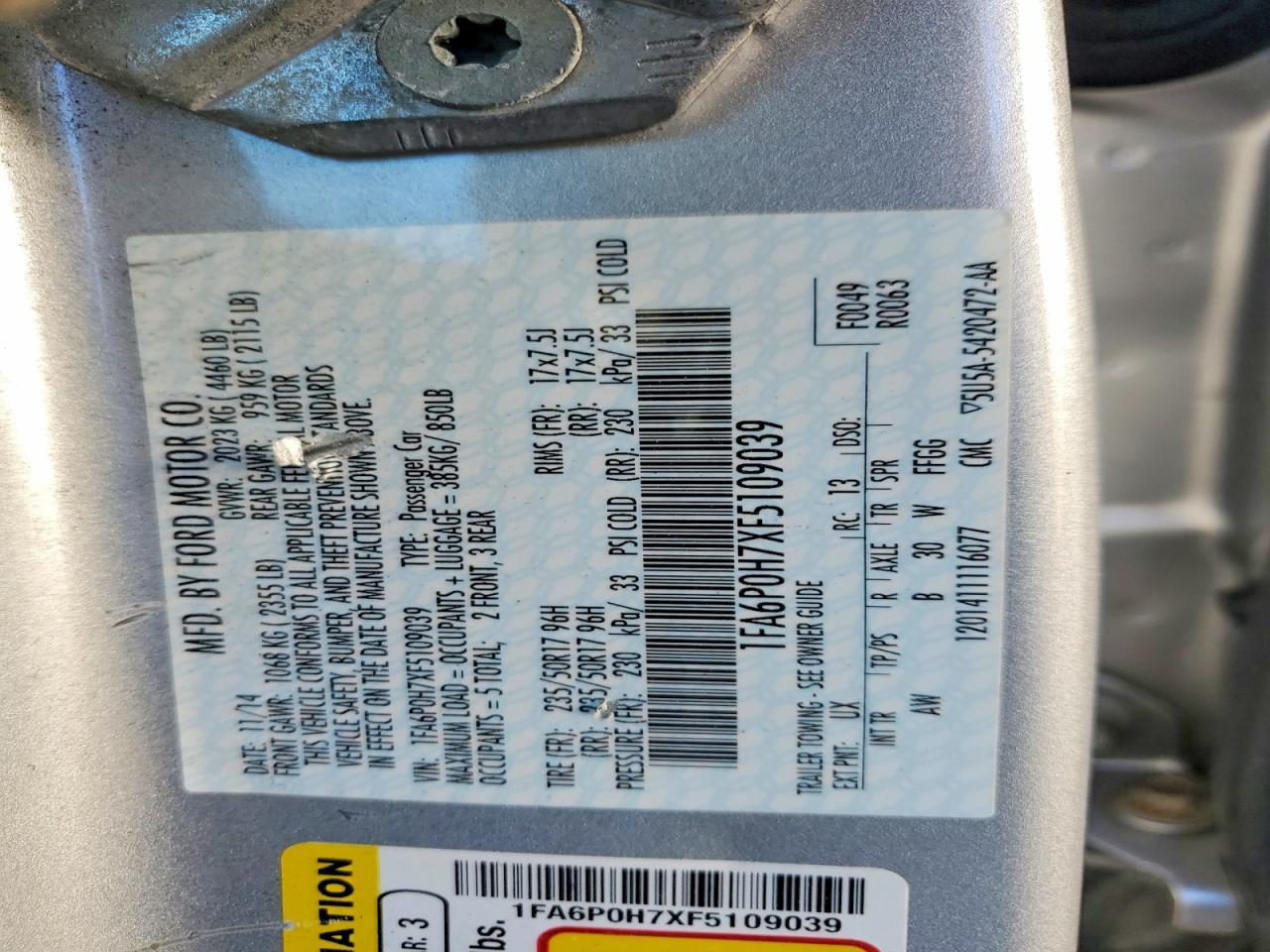 2015 FORD FUSION
