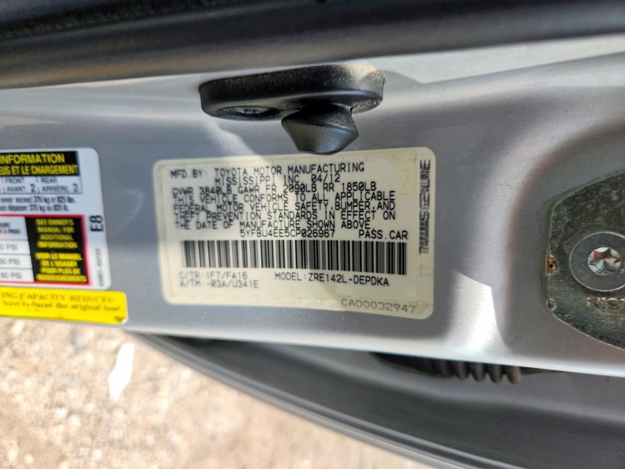 2012 TOYOTA Carolla