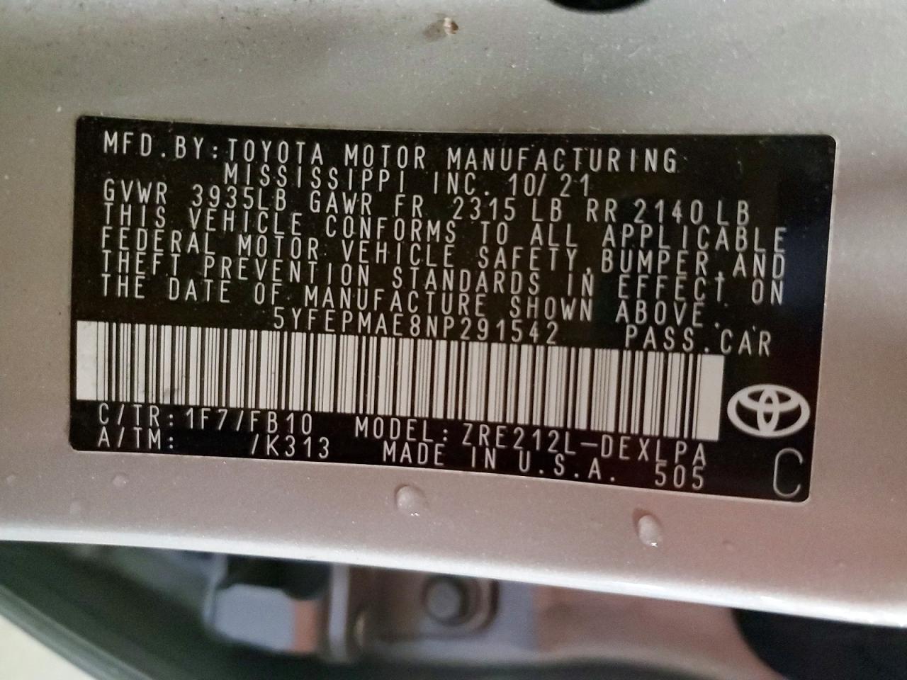 2022 TOYOTA COROLLA