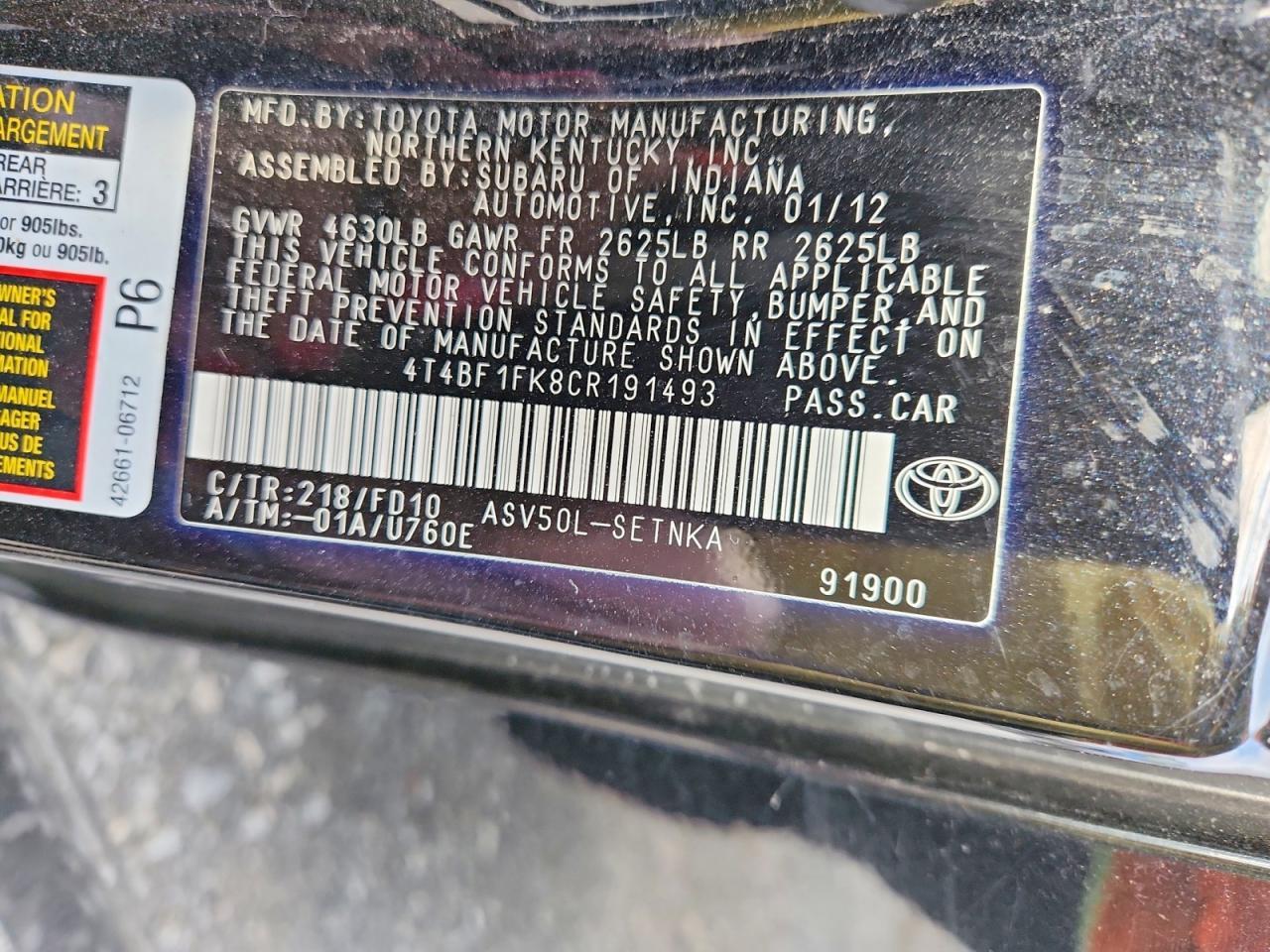2012 TOYOTA CAMRY
