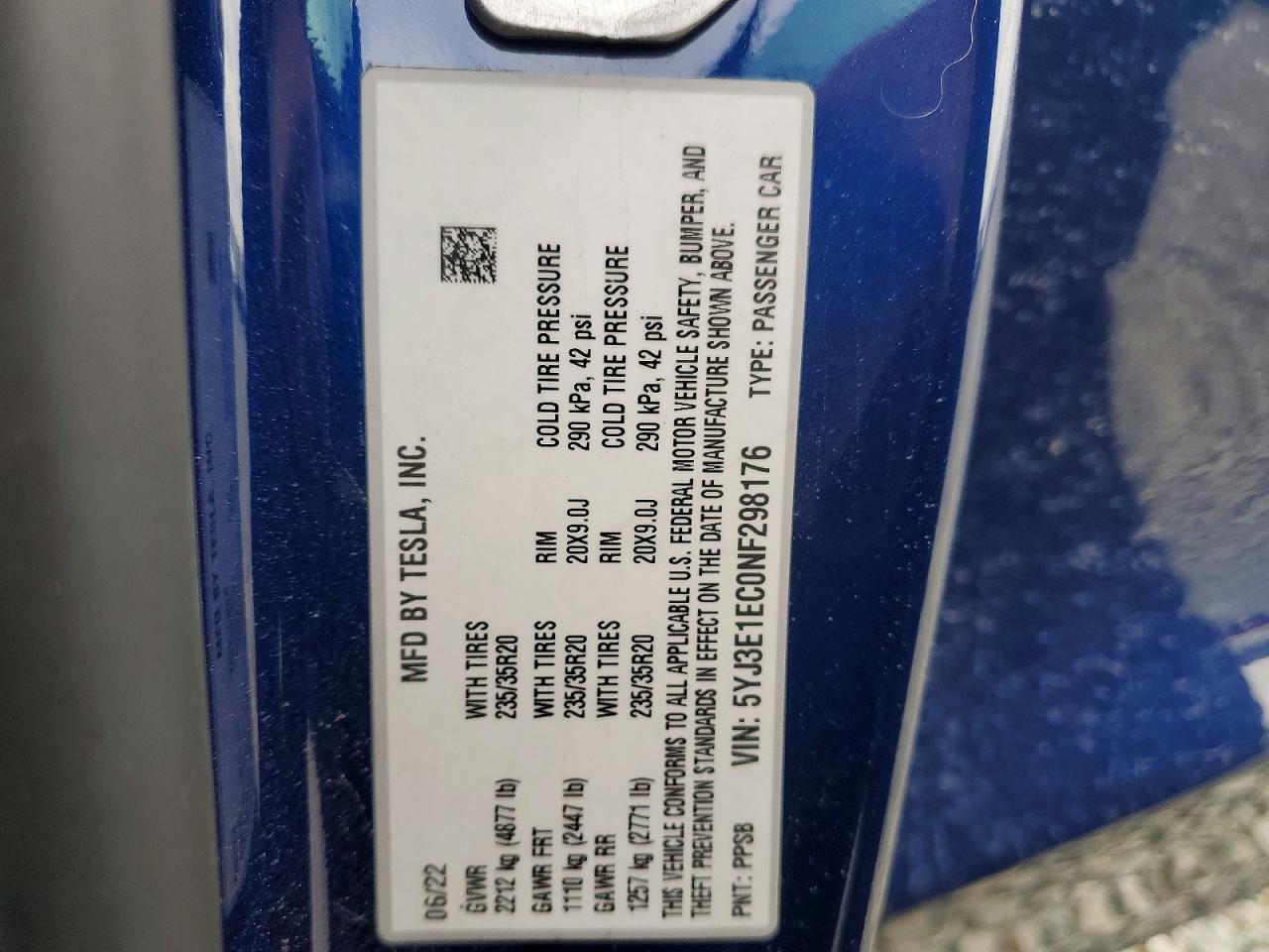 2022 TESLA MODEL 3