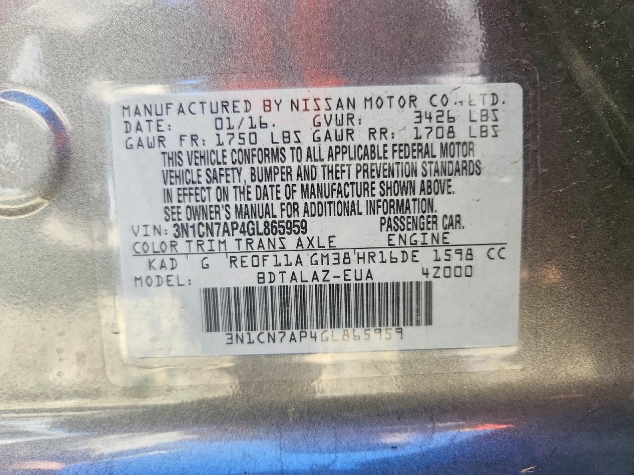 2016 NISSAN VERSA