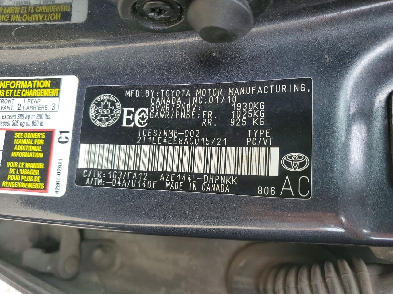 2010 TOYOTA COROLLA