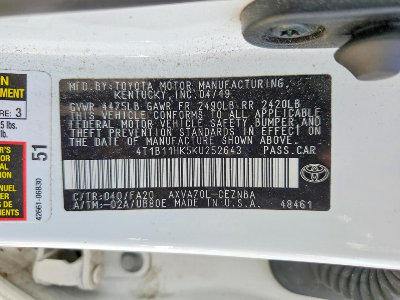 2019 TOYOTA CAMRY