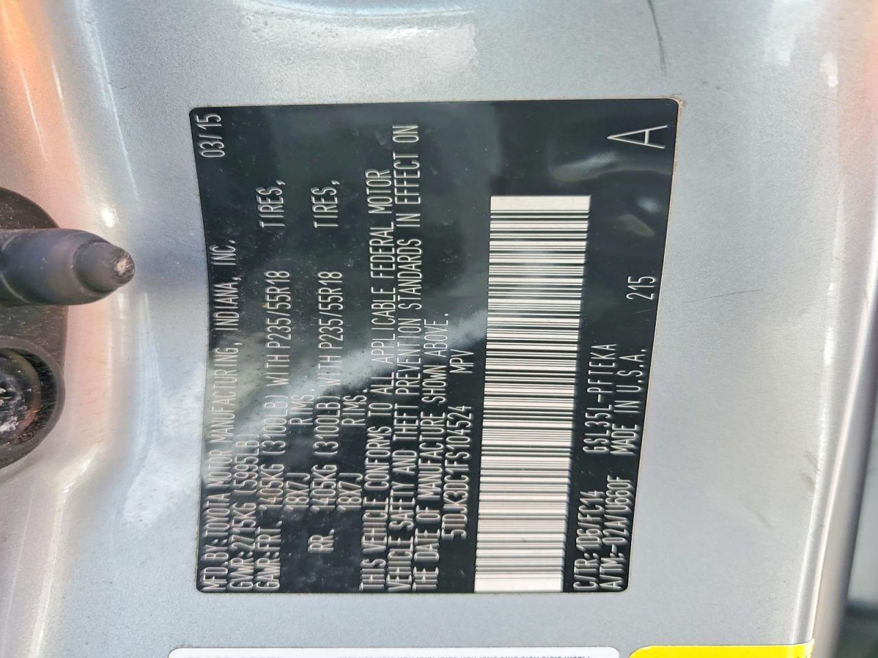 2015 TOYOTA SIENNA