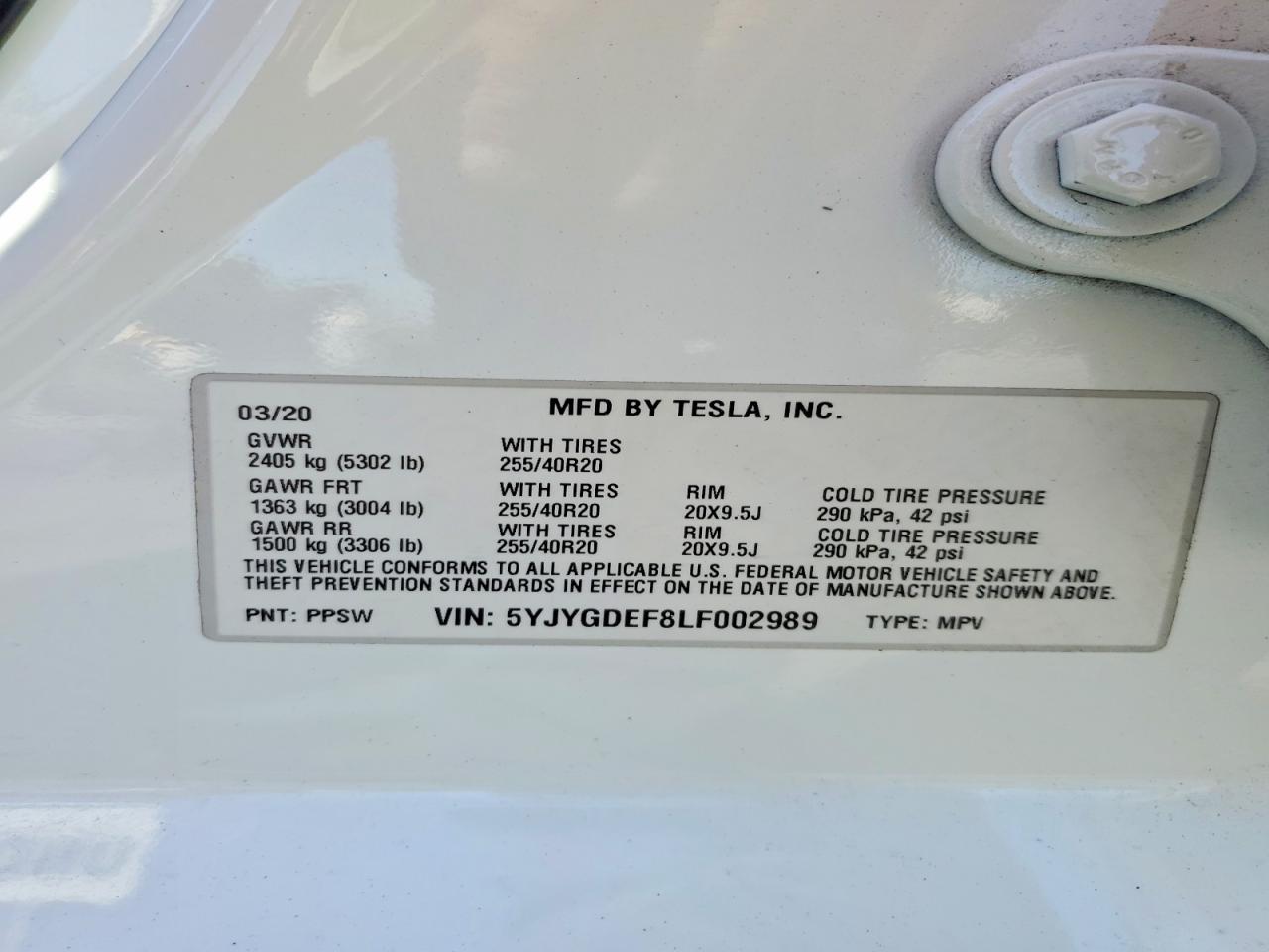 2020 TESLA MODEL Y