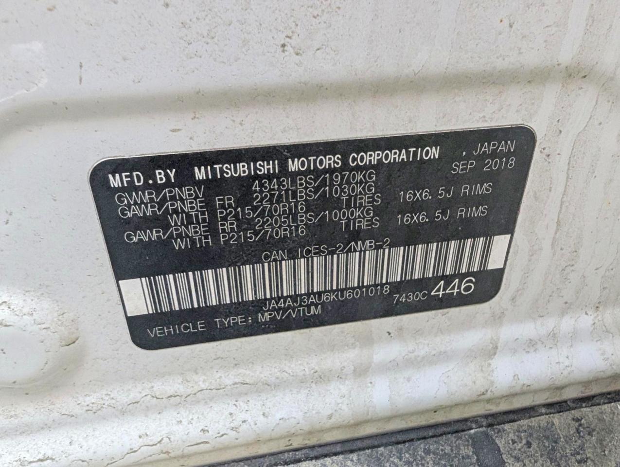 2019 MITSUBISHI RVR