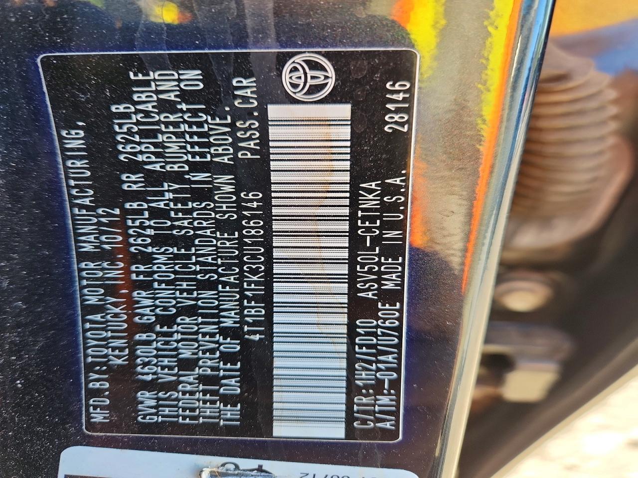 2012 TOYOTA CAMRY