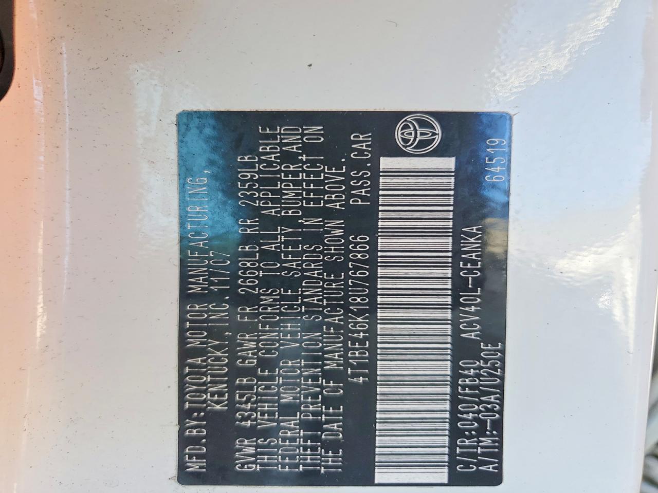 2008 TOYOTA CAMRY