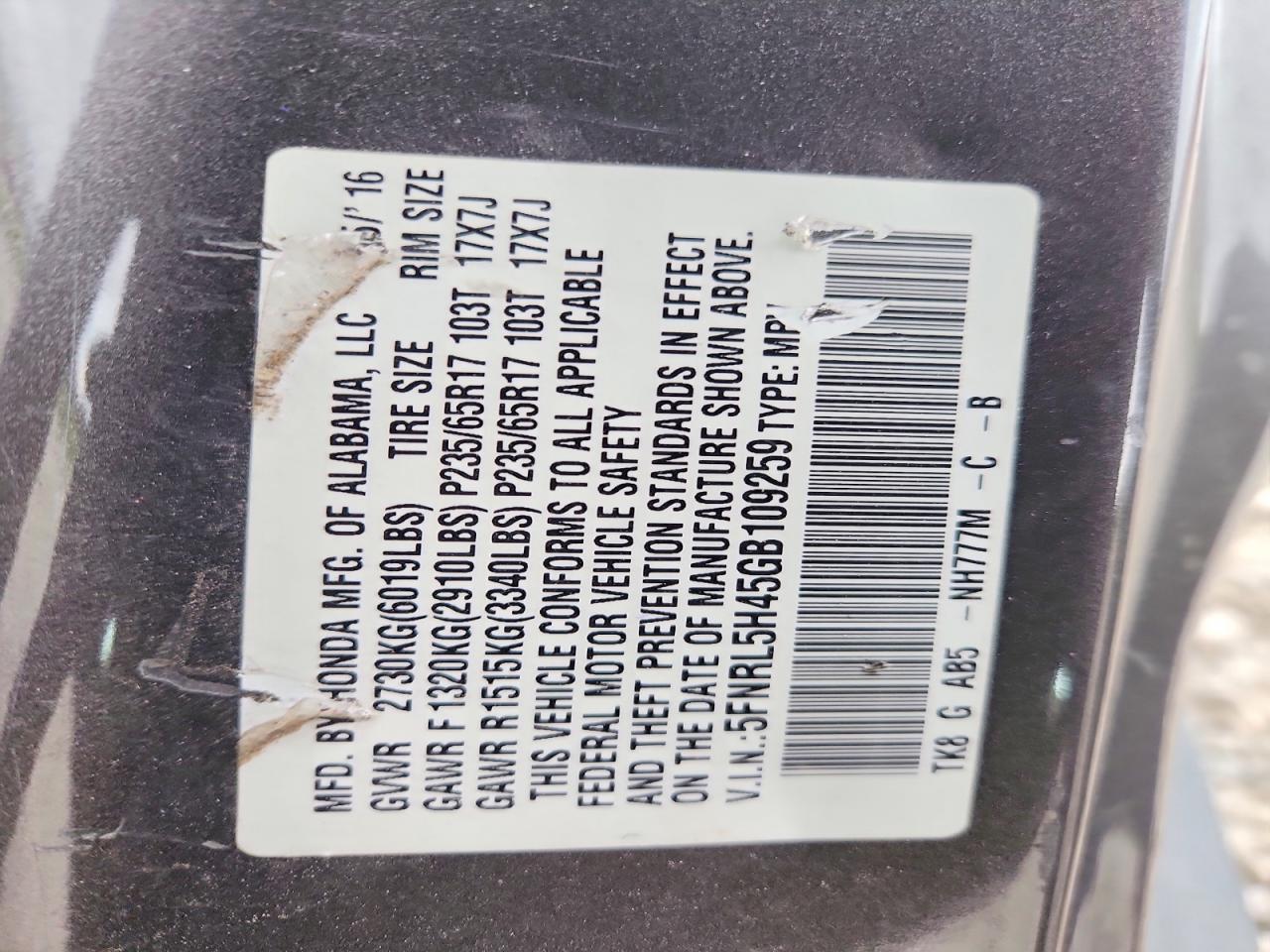 2016 HONDA ODYSSEY