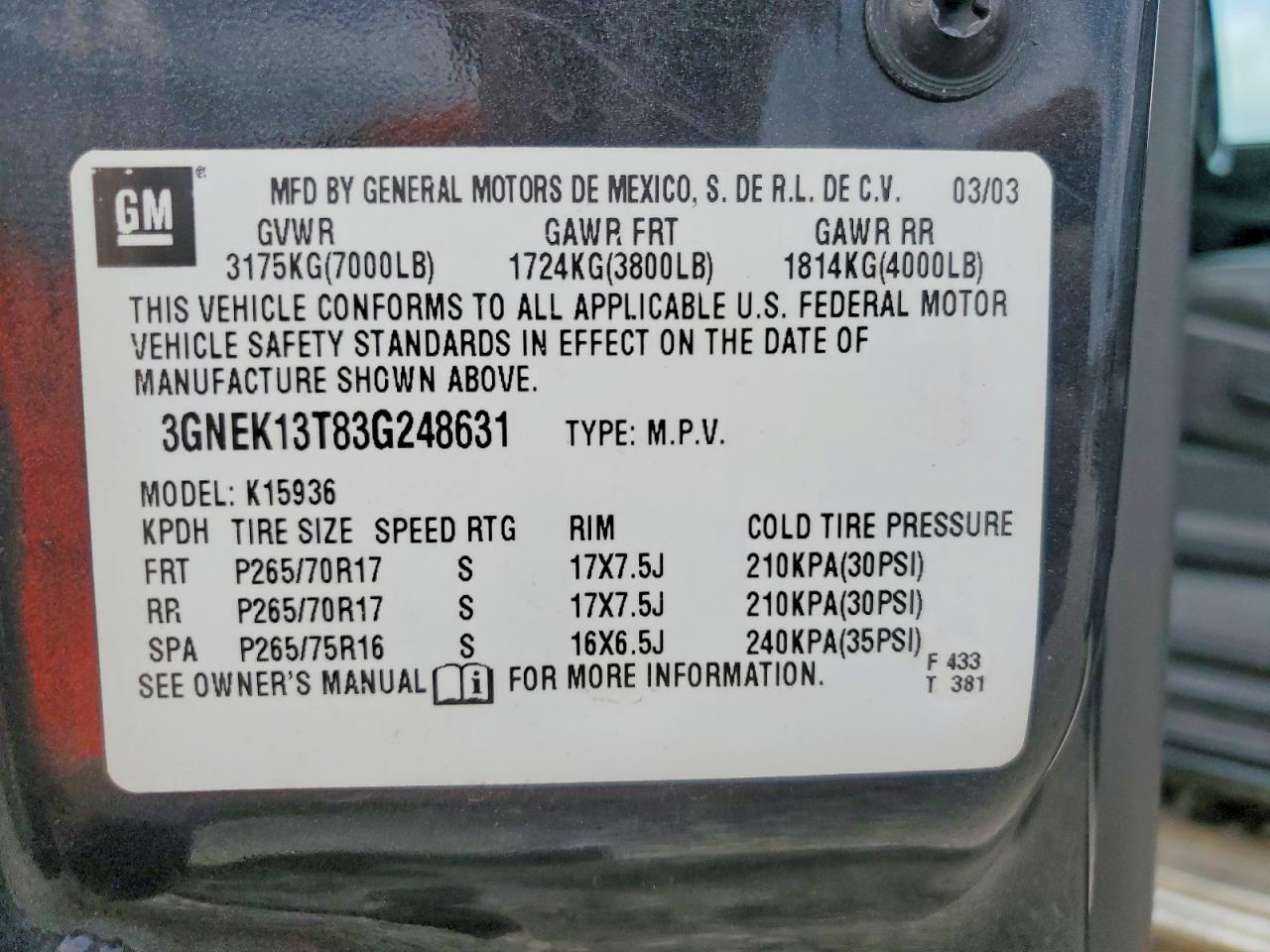 2003 CHEVROLET Avalanche