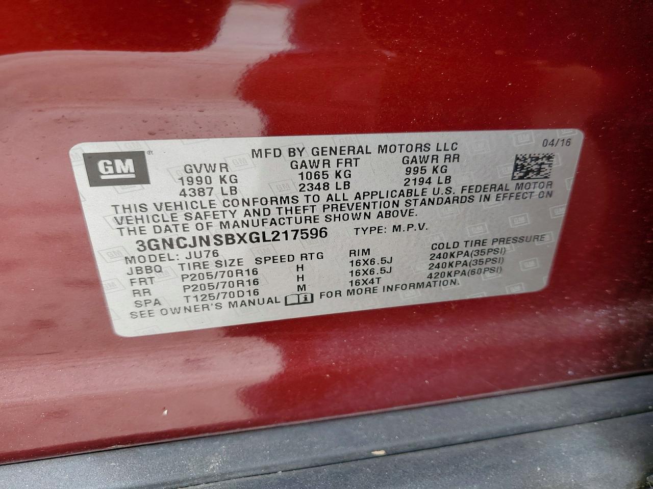 2016 CHEVROLET TRAX