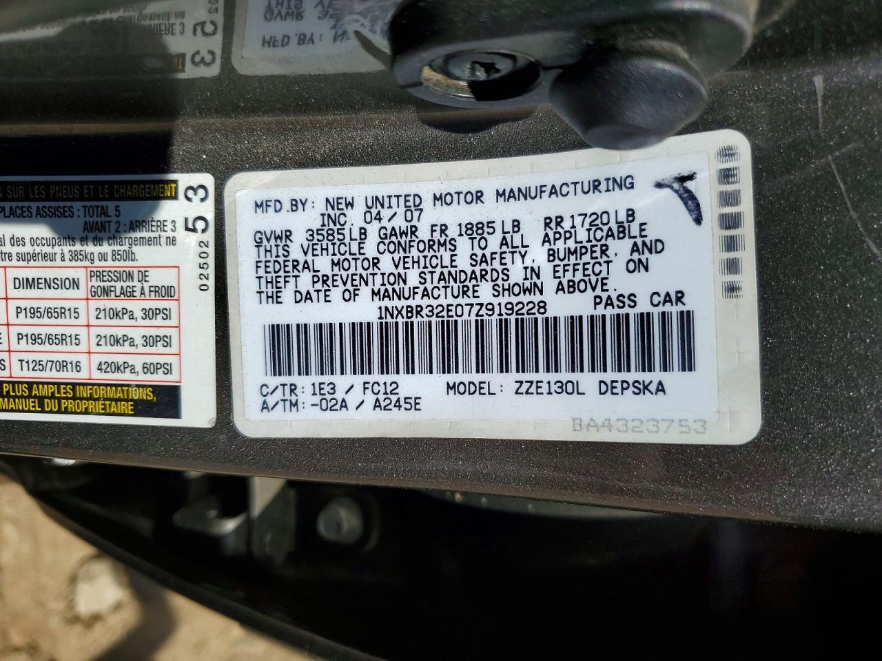 2007 TOYOTA COROLLA