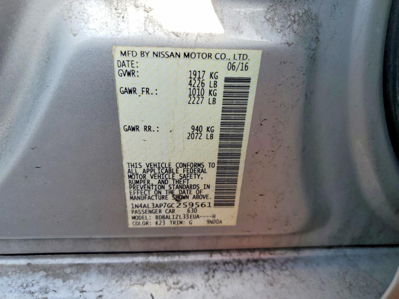 2016 NISSAN ALTIMA