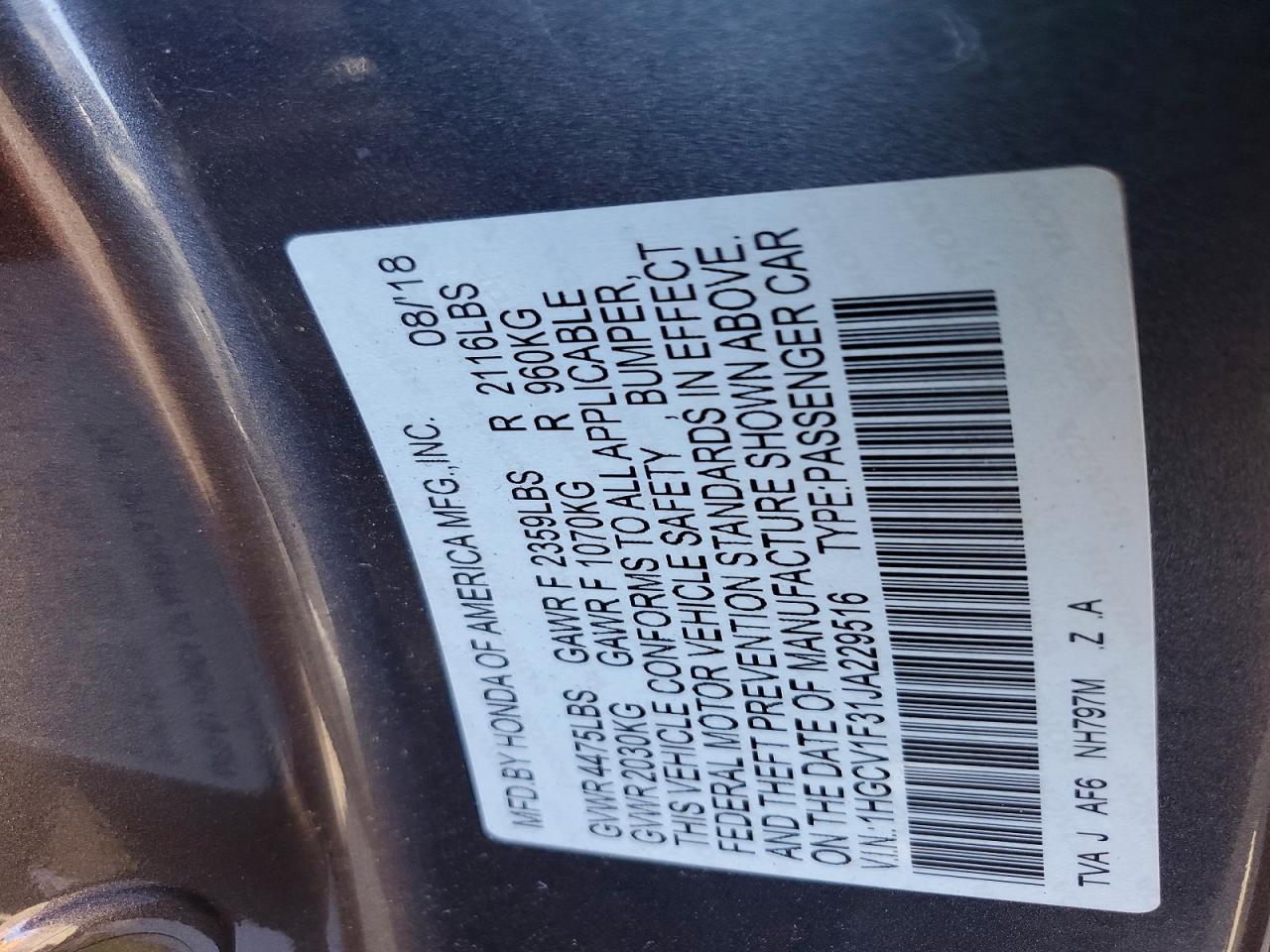 2018 HONDA ACCORD