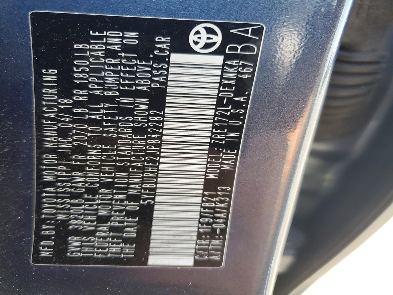 2018 TOYOTA COROLLA