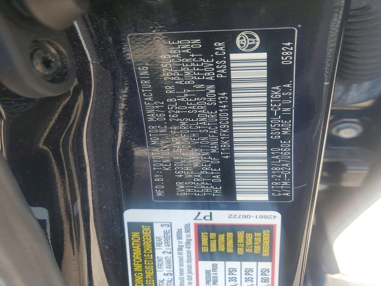 2012 TOYOTA CAMRY