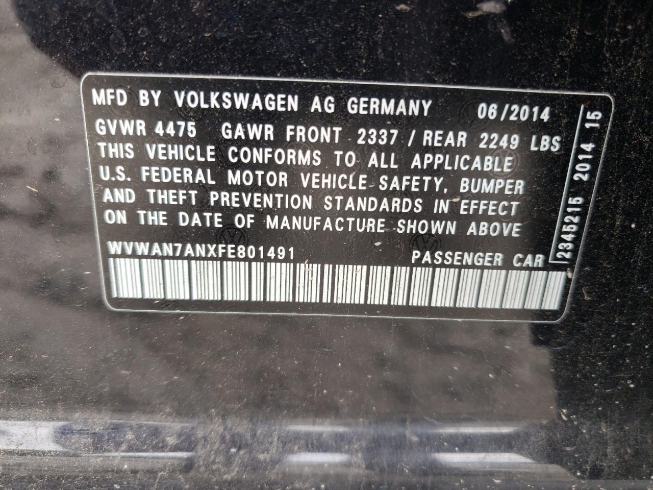 2015 VOLKSWAGEN CC