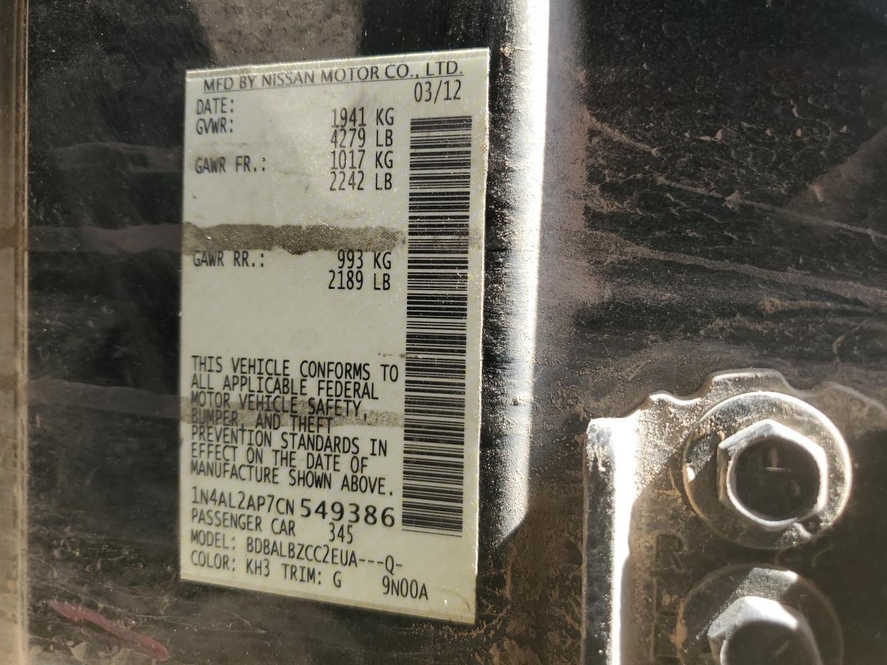 2012 NISSAN ALTIMA