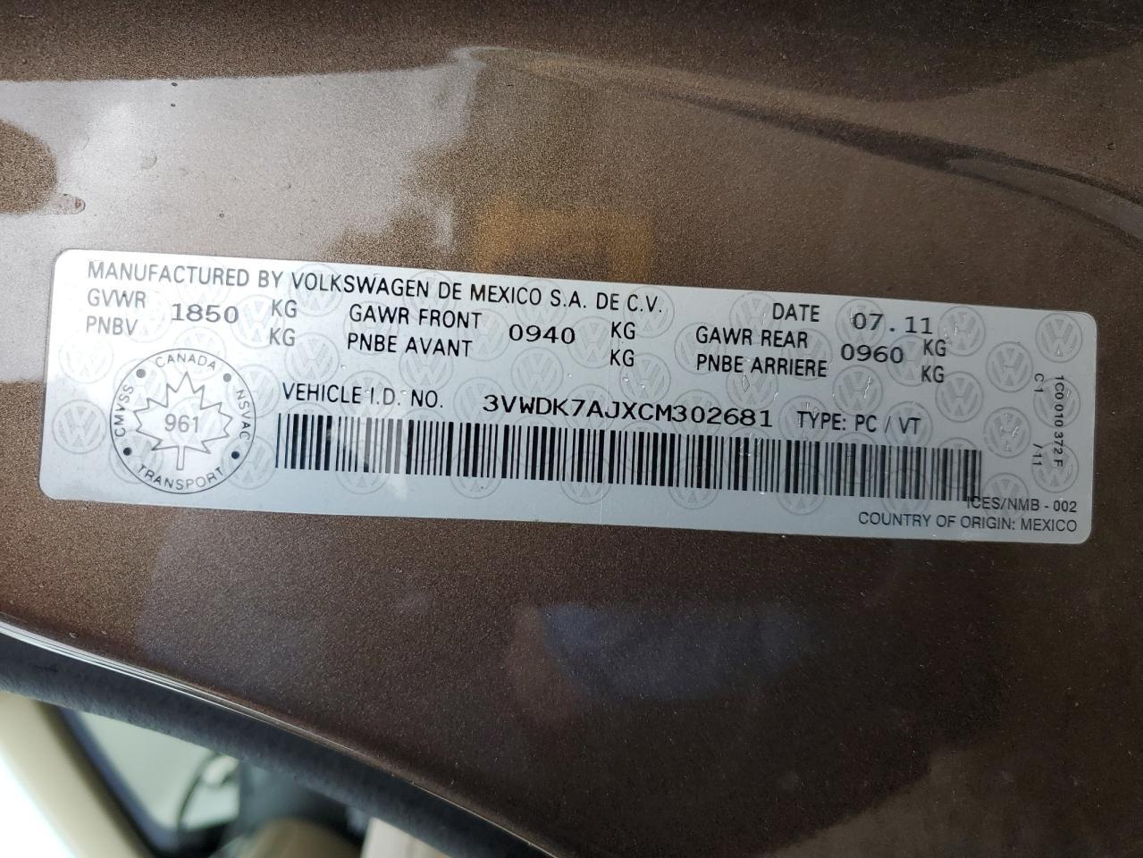 2012 VOLKSWAGEN JETTA