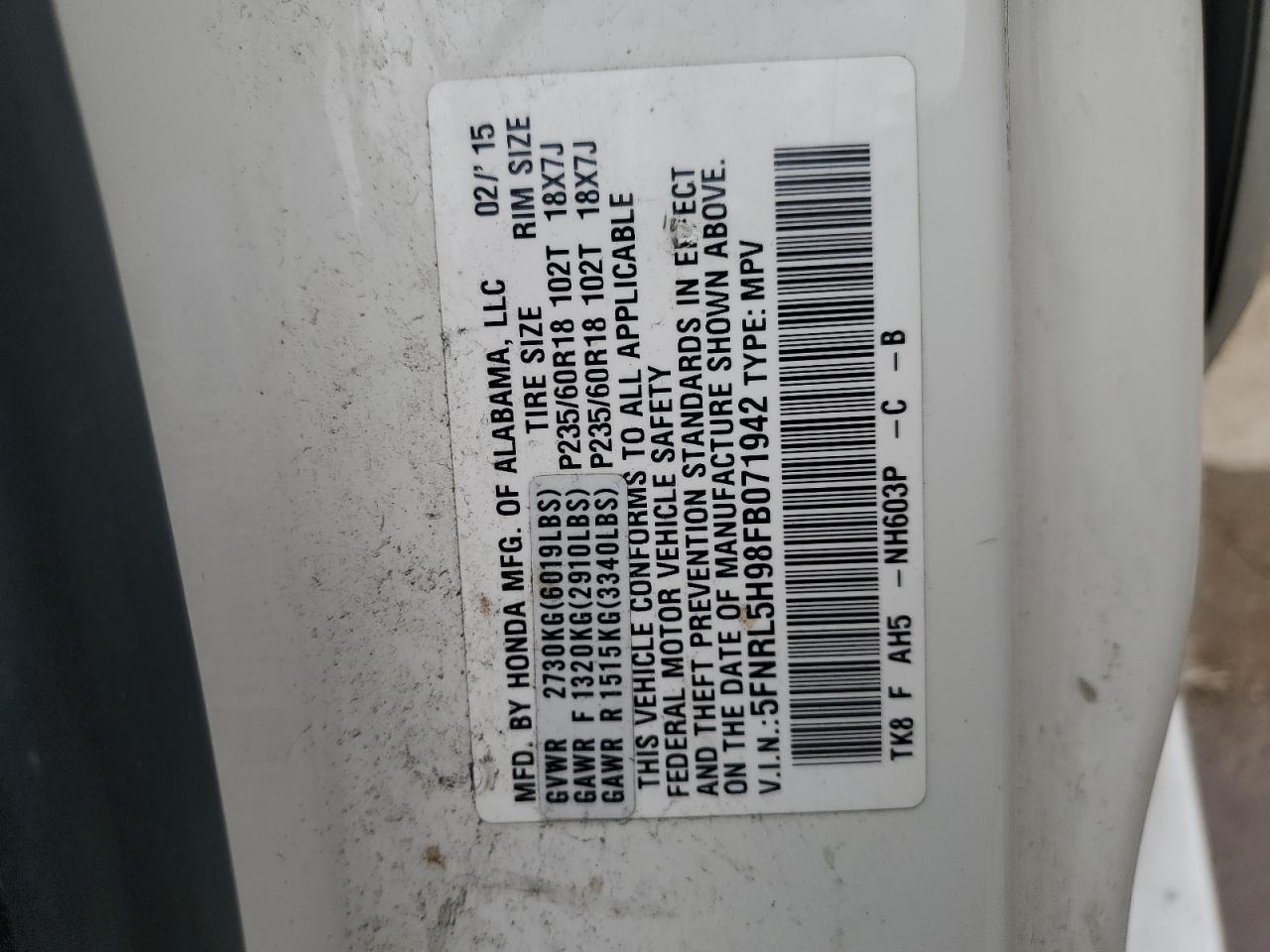 2015 HONDA ODYSSEY