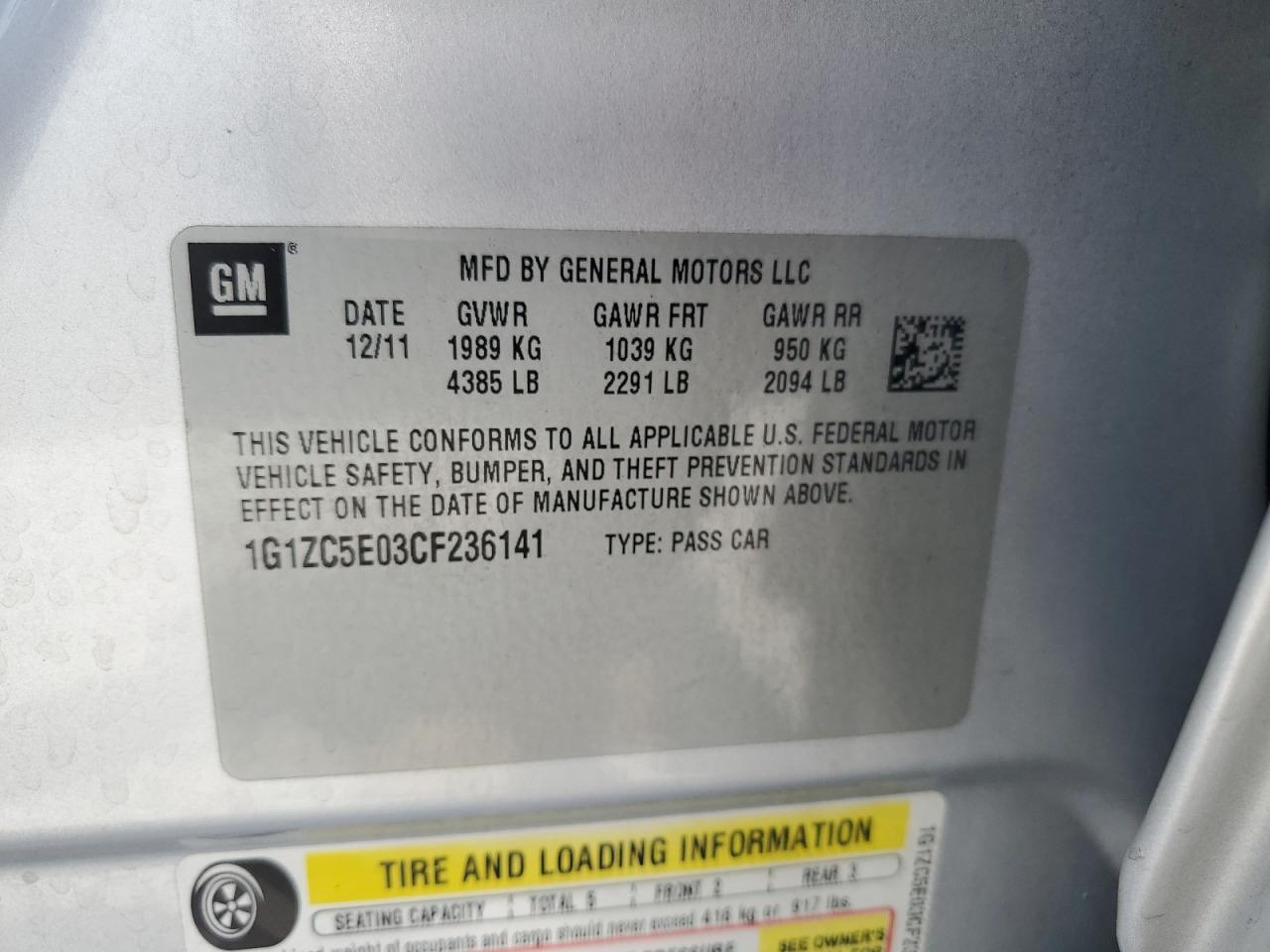 2012 CHEVROLET MALIBU