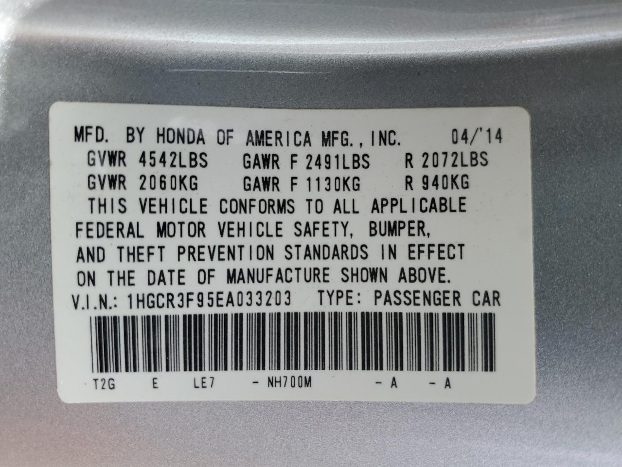 2014 HONDA ACCORD