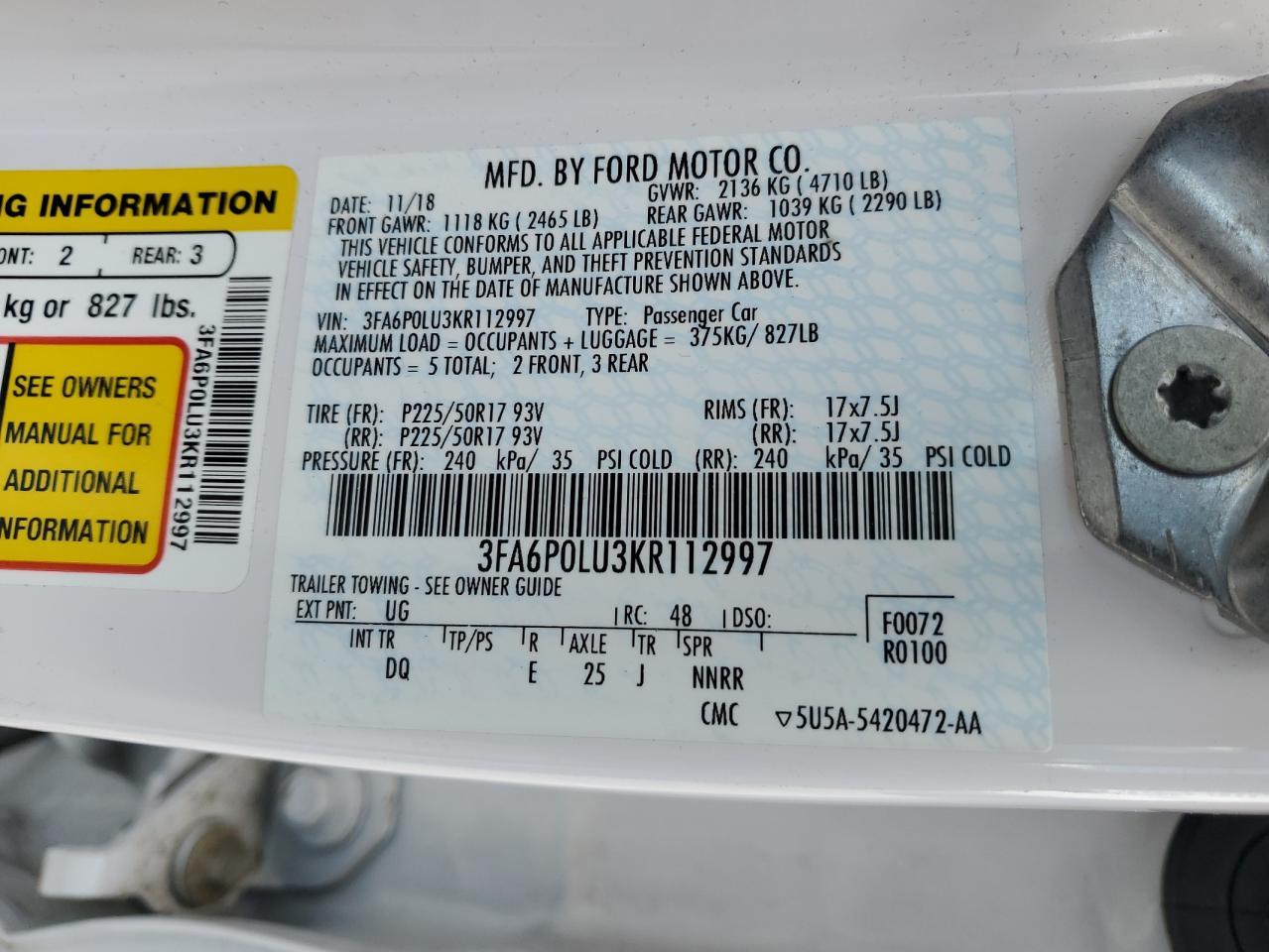 2019 FORD FUSION