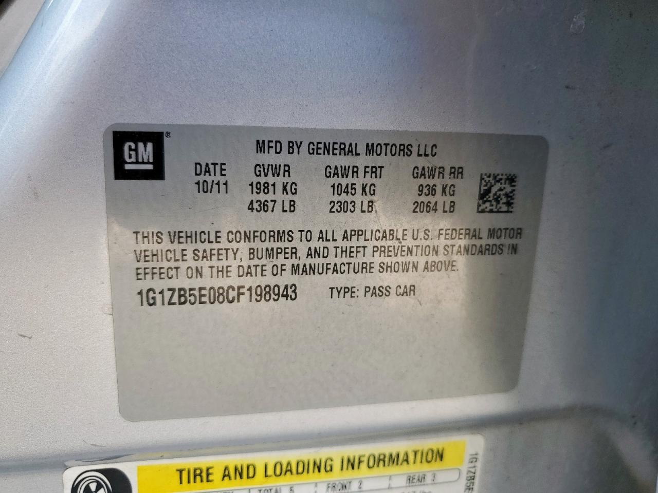 2012 CHEVROLET MALIBU