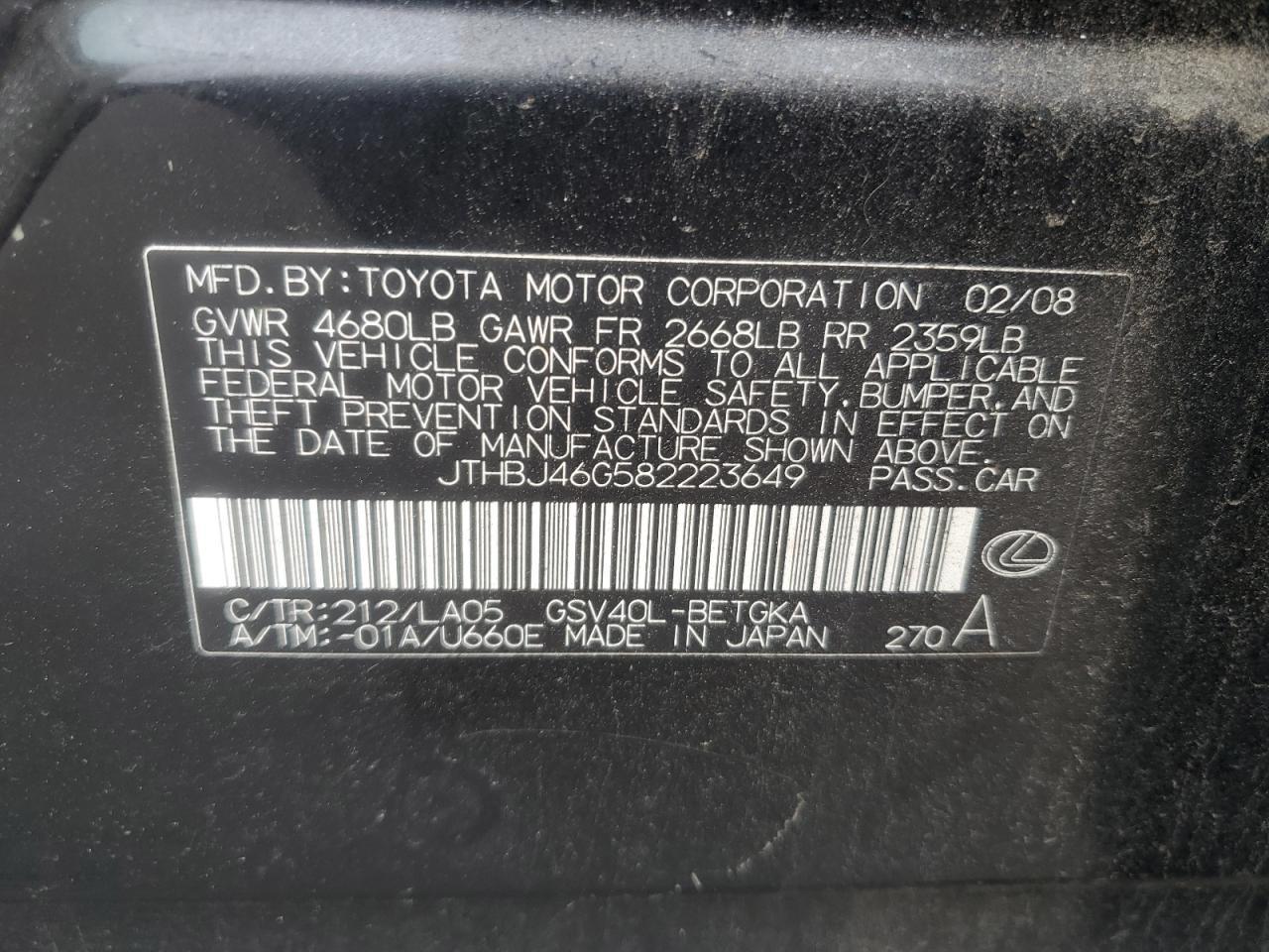2008 LEXUS ES 350