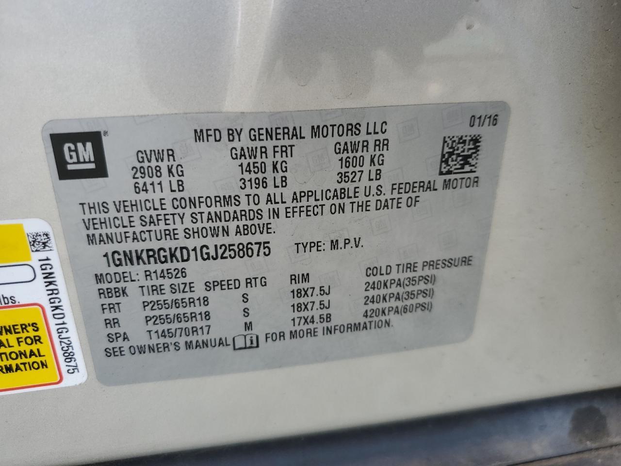 2016 CHEVROLET TRAVERSE