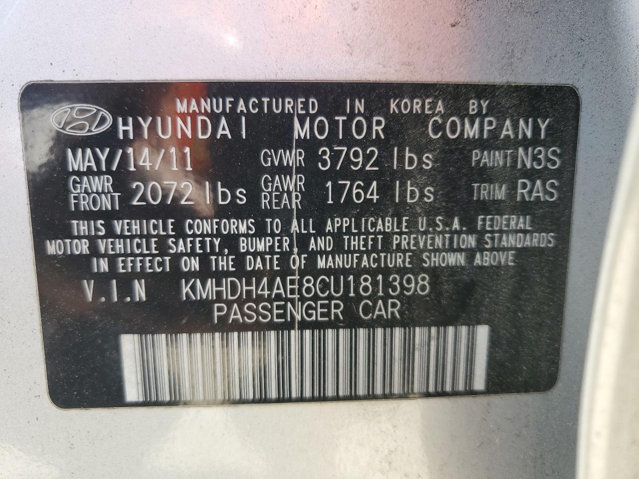 2012 HYUNDAI ELANTRA