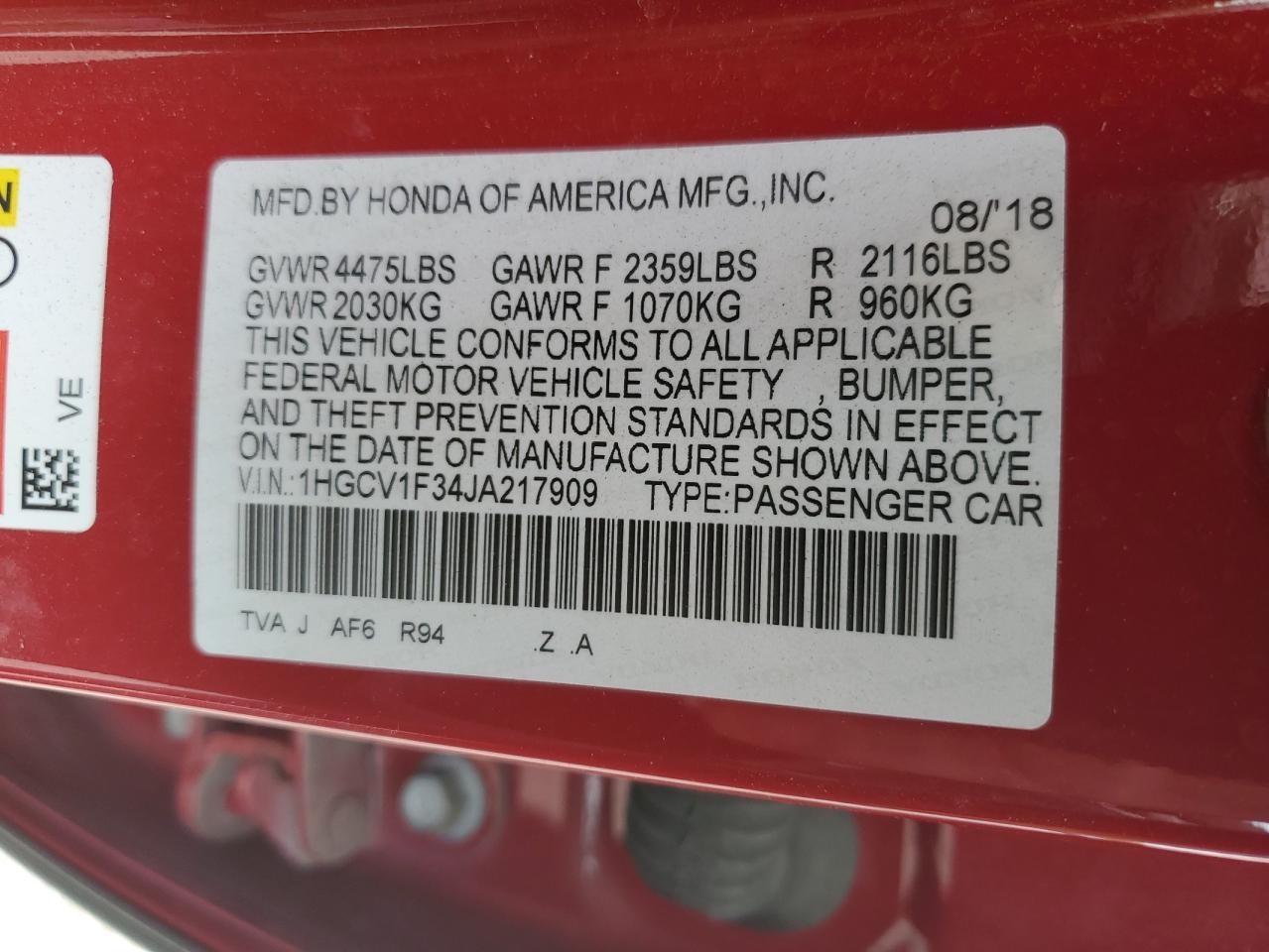 2018 HONDA ACCORD