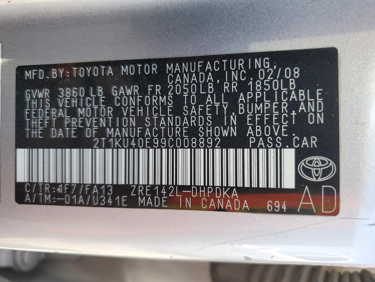 2009 TOYOTA COROLLA