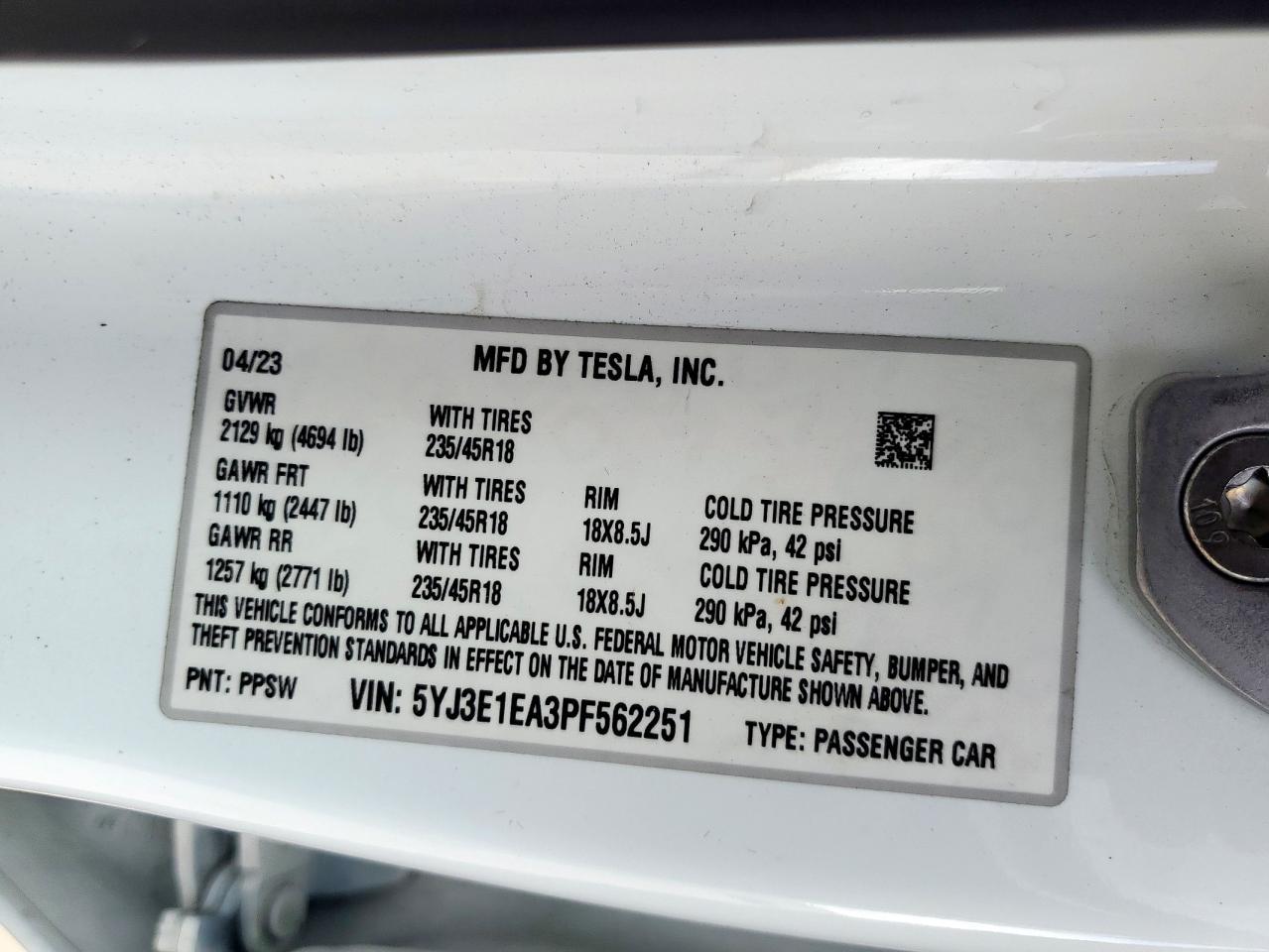 2023 TESLA MODEL 3