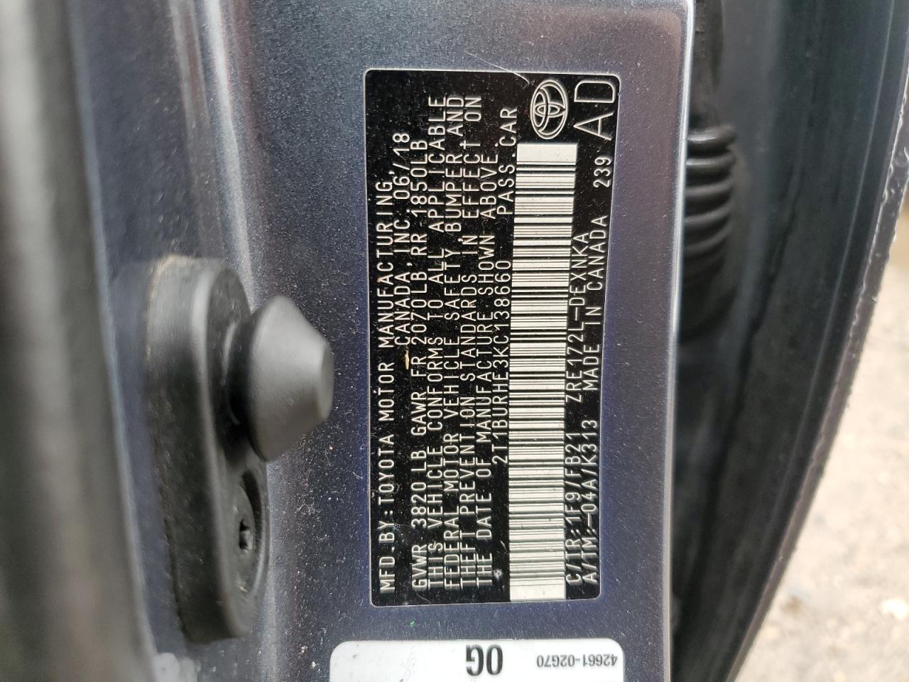 2019 TOYOTA COROLLA