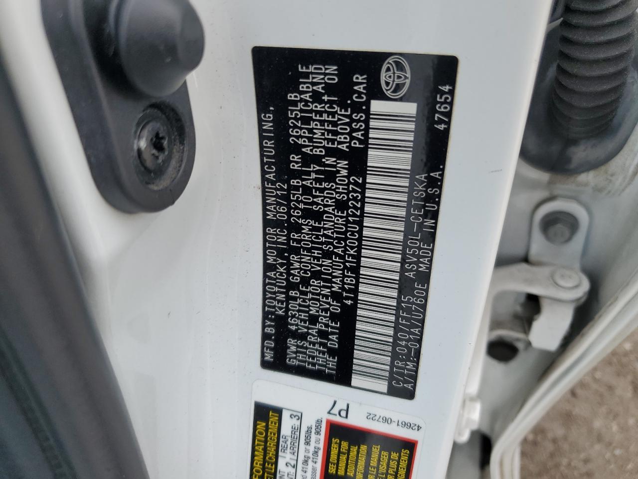 2012 TOYOTA CAMRY
