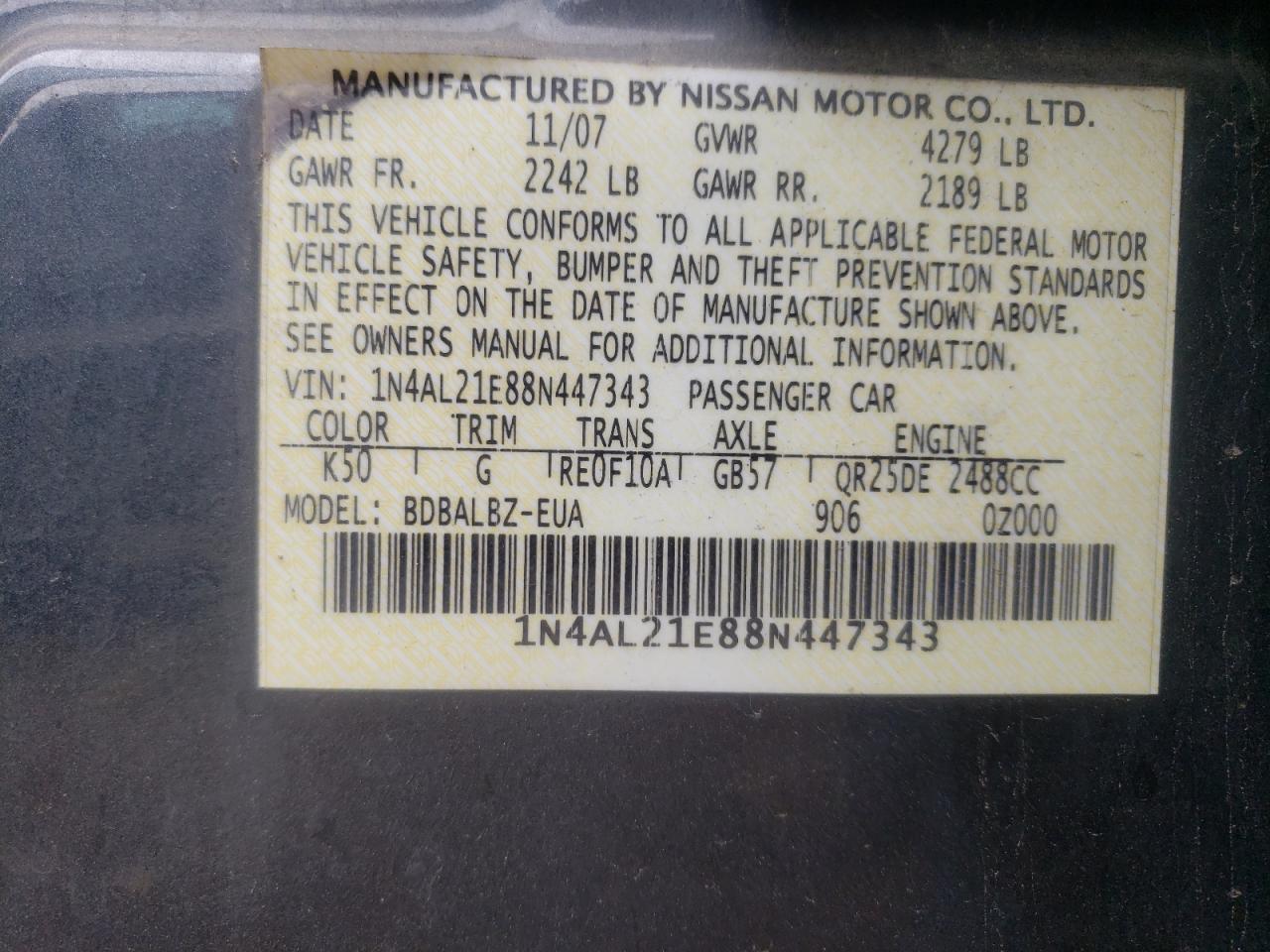 2008 NISSAN ALTIMA